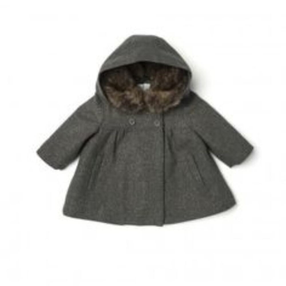 Natalys Girls Coat Sz 9 Mo Fanelie Gray Hooded‎ Faux Fur Trim Grey Formal Dressy